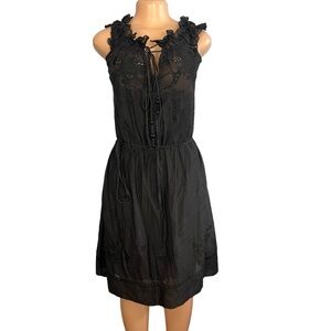 Robert Rodriguez Black Boho Frilly Silk Midi Dress